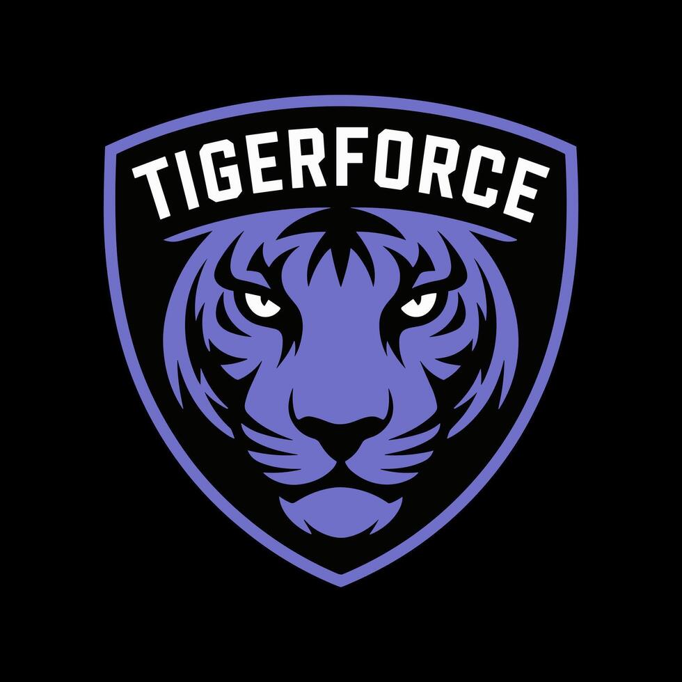 Regal Purple Tiger Head Mascot Logo on a Black Shield with Tigerforce vector