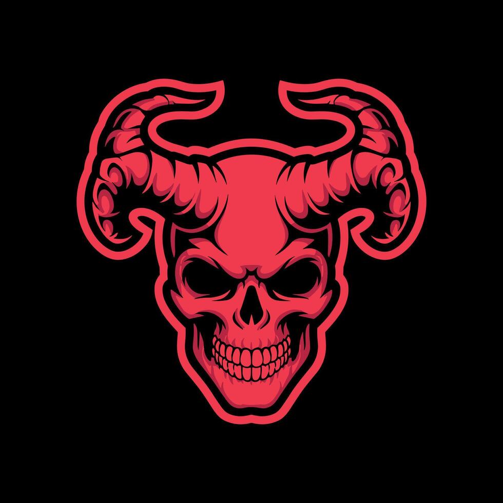 Red Skull with Devil Horns and Glowing Eyes for Gaming Mascot vector