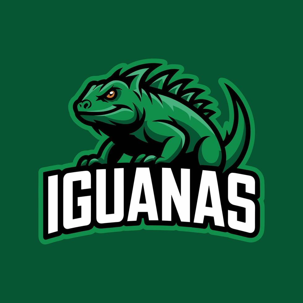 Green Iguana Mascot Logo with Striking Eyes and Spiky Crest, Representing Speed and Agility vector