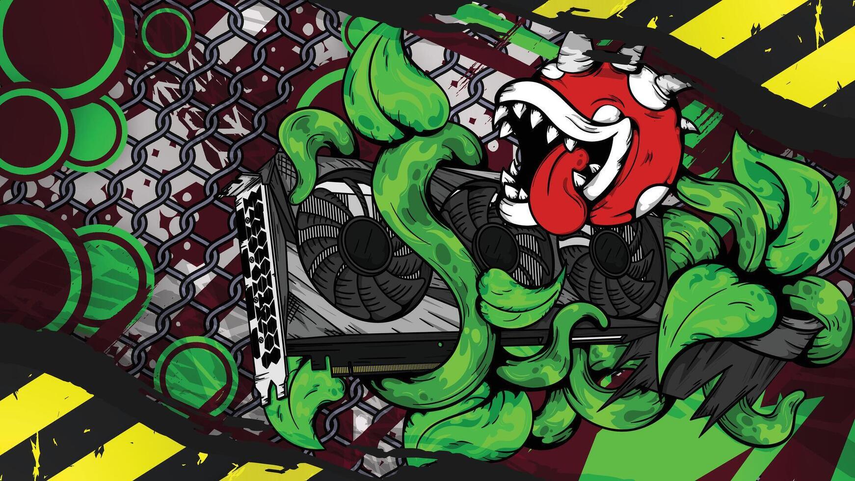 Graphics card with monster illustration vector