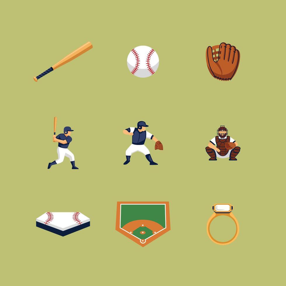 9 Flat Baseball Icons Set vector