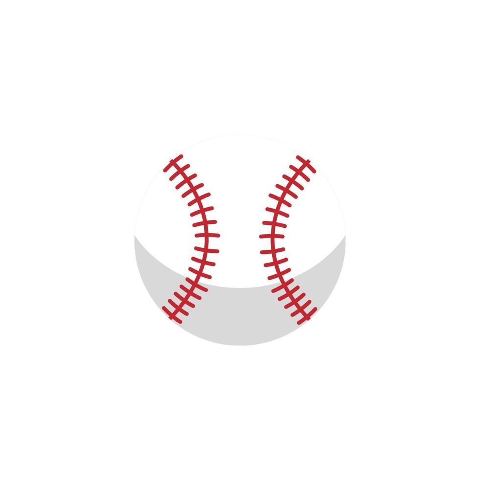 A flat design icon of a baseball with red stitching, representing the ball used in the sport. vector