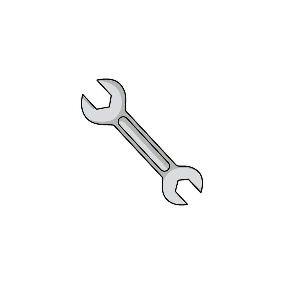 A cartoon icon of a silver wrench, symbolizing a tool for bike repairs and maintenance. vector