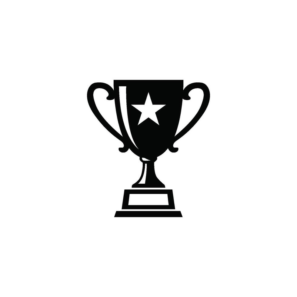A black silhouette icon of a trophy cup with a star, symbolizing victory, championship, and achievement in tennis. vector