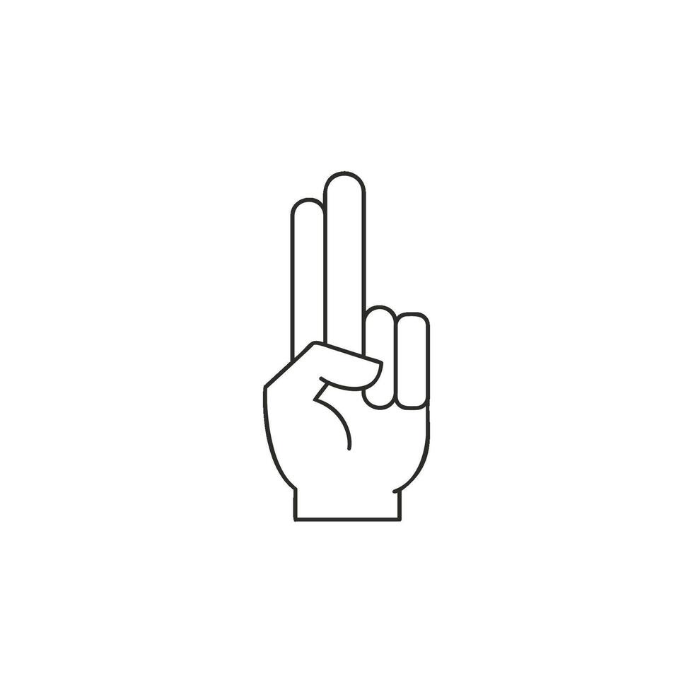 A line art icon of a referee's hand showing a two finger signal, possibly indicating a specific play or foul. vector
