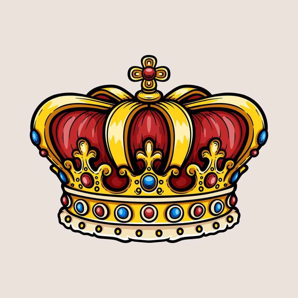 king crown colored cartoon logo isolated drawing line style sketch classic vintage design illustration vector
