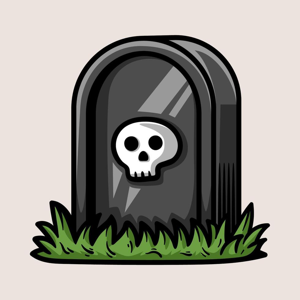 single tombstone with skull colorful logo isolated drawing line style sketch classic vintage design illustration vector