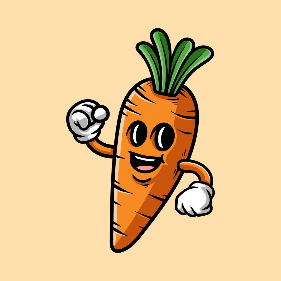 fun happy carrot colorful cartoon mascot character isolated drawing line style sketch classic vintage design illustration vector