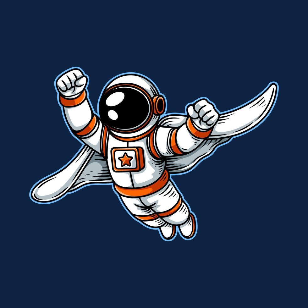 fun superhero astronaut colorful cartoon isolated drawing line style sketch classic vintage design illustration vector