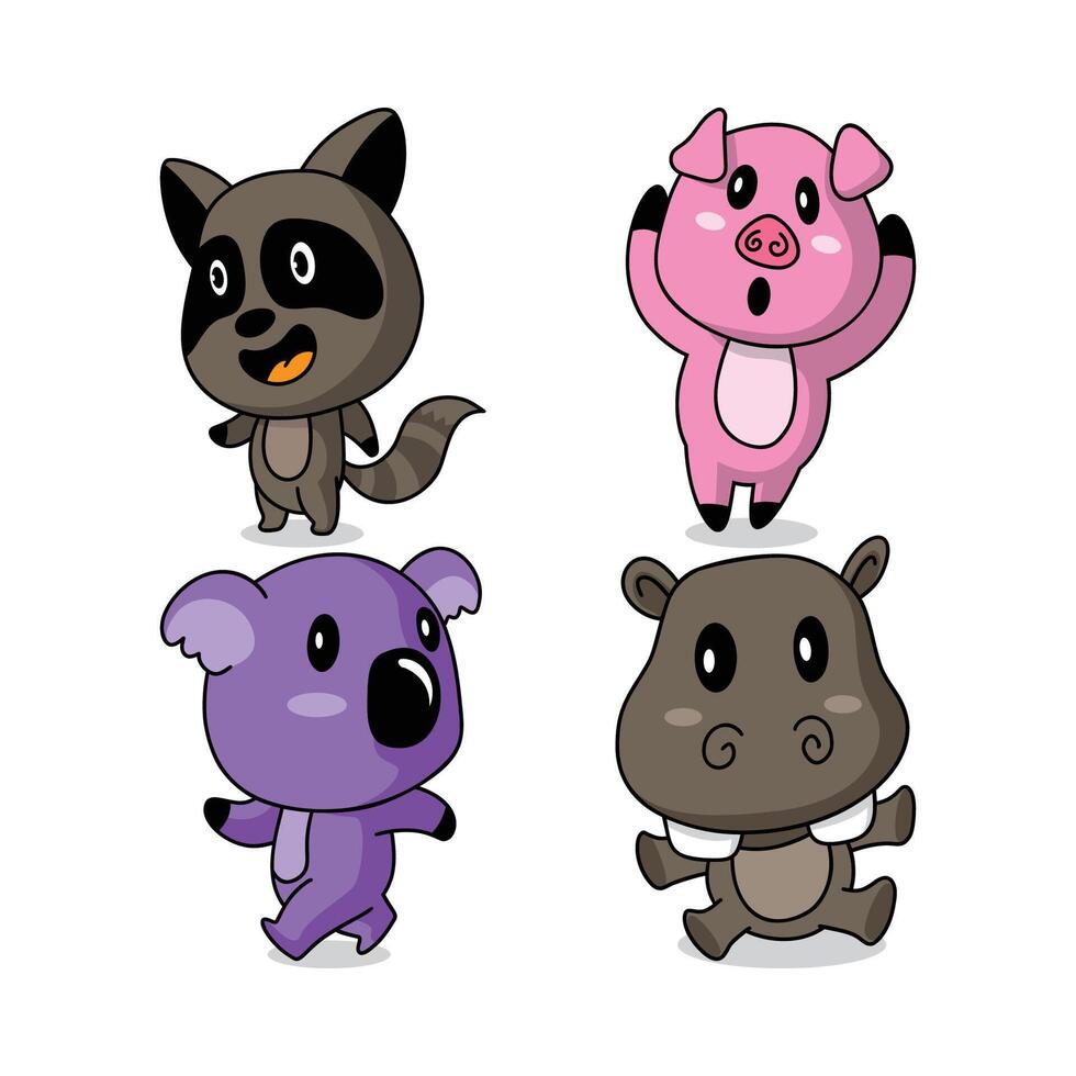 Cute cartoon animals in different poses vector