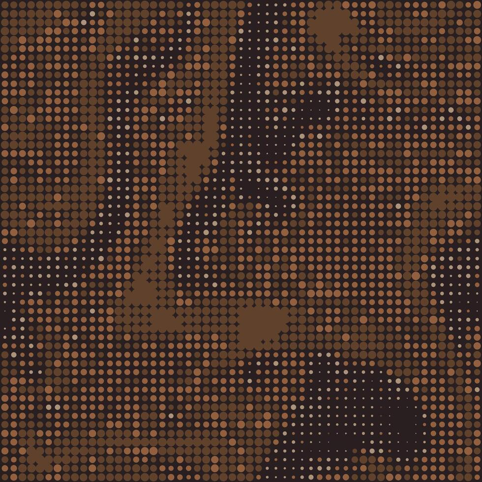 Digital fluid camouflage. Seamless camo chocolate pattern. Halftone dots background. Chameleon or snake skin. Dark brown color mosaic. Abstract texture for print on fabric, textile or paper vector