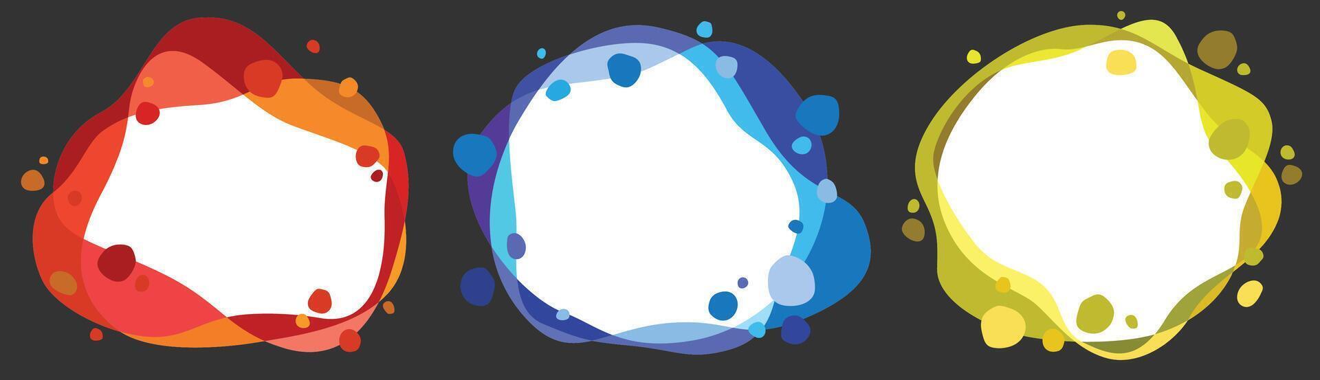 Magical amoeba frames border with bubbles around. Abstract liquid amorphous design banner. Strength and energy. Colored icon isolated on black background vector