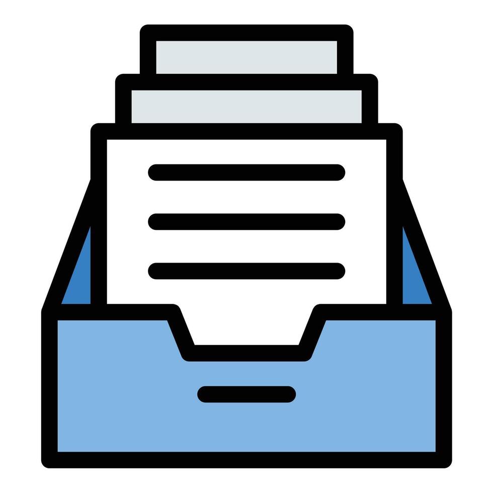 Document drawer icon flat line style illustration representing organized file storage and document management, suitable for office systems, administrative tasks, and productivity applications vector