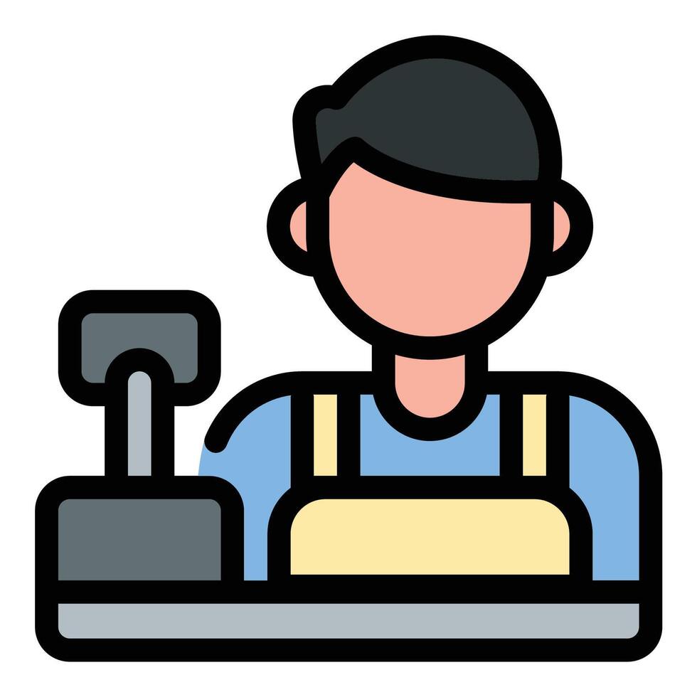 Cashier icon flat line style illustration representing retail transactions and point-of-sale services, suitable for shopping platforms, store management, and payment processing projects vector