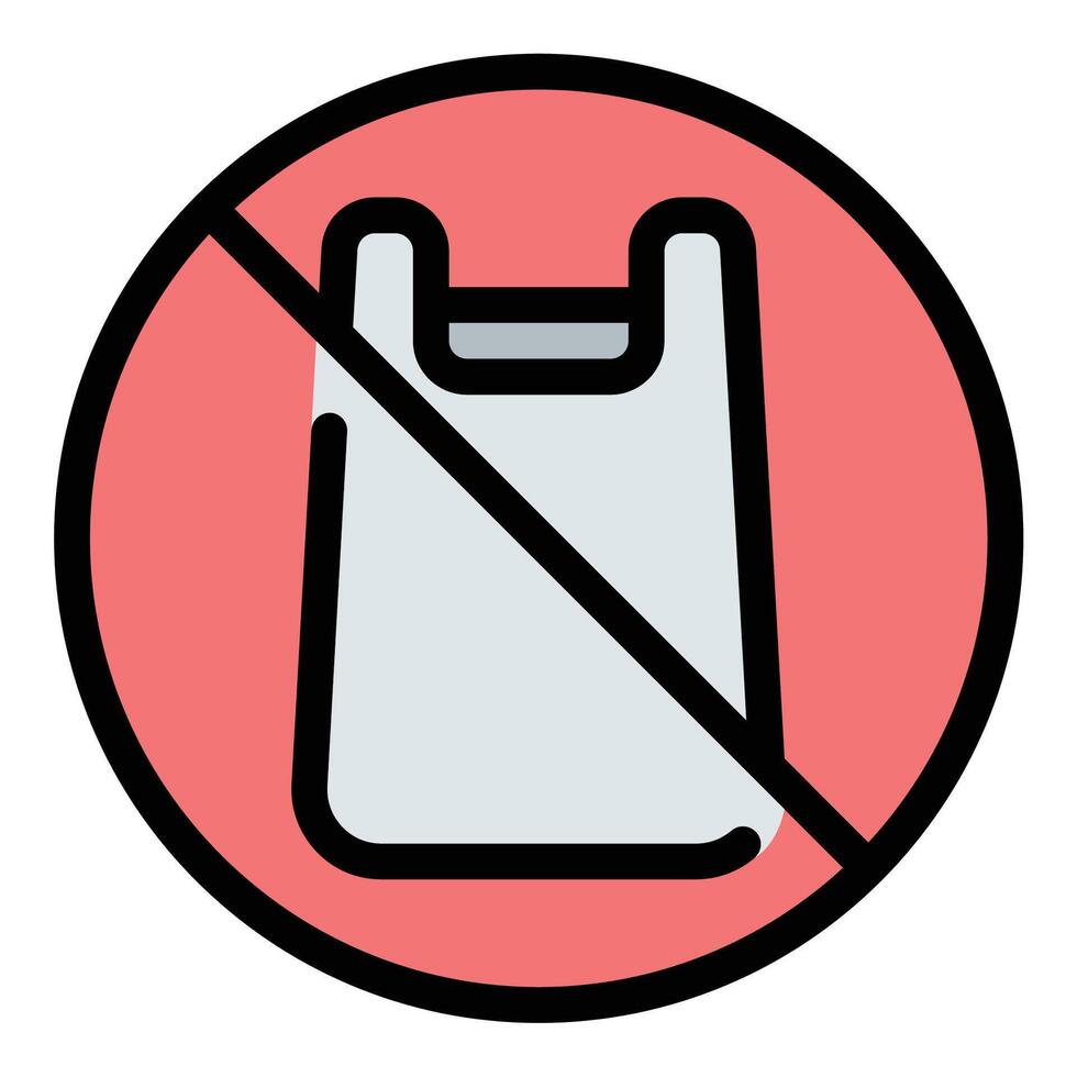 No plastic bags icon flat line style illustration representing environmental awareness and sustainable practices, suitable for eco-friendly campaigns, retail policies, and zero-waste projects vector