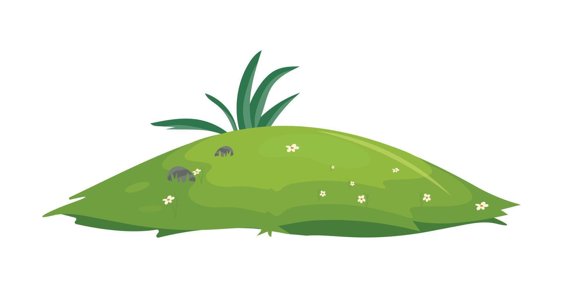 Greenery grass fields spring meadow with rock flat illustration vector