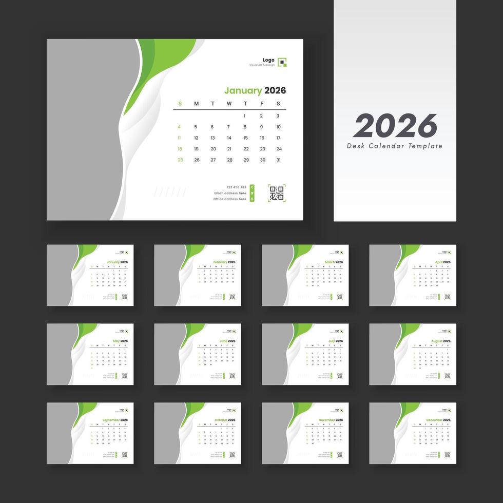 2026 desk calendar template design vector
