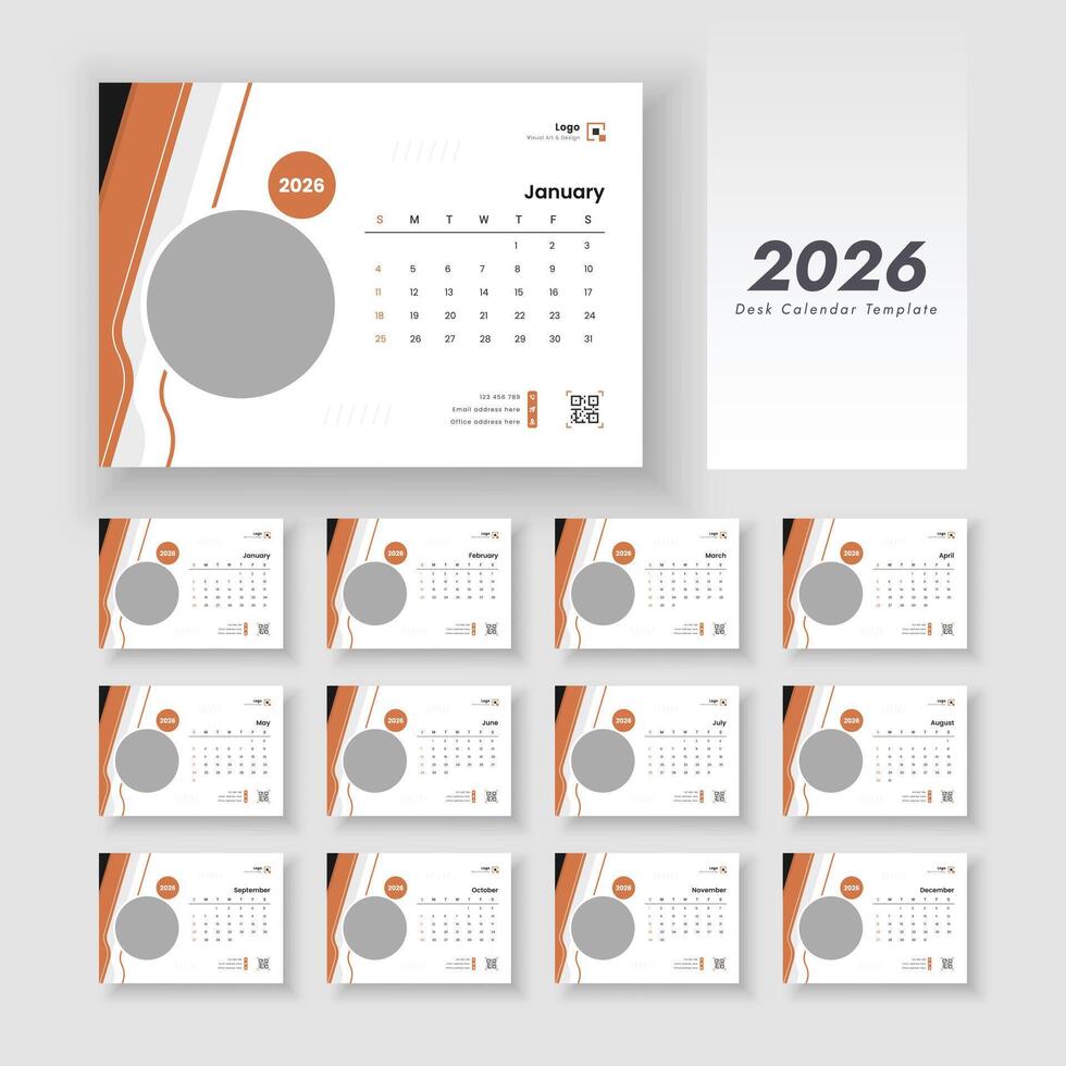 2026 desk calendar template design vector