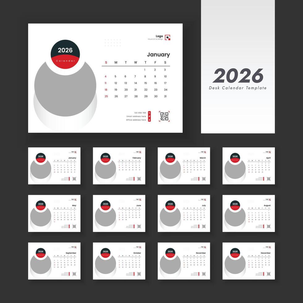 2026 desk calendar design vector