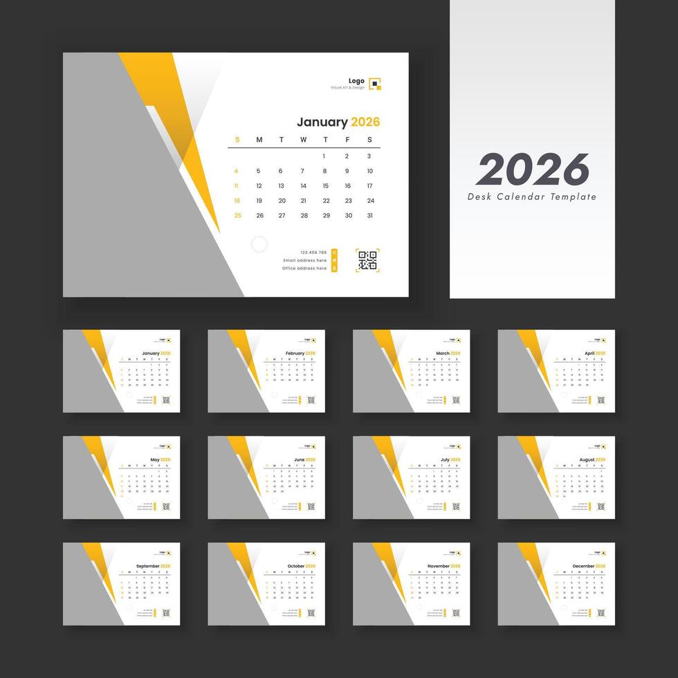 2026 desk calendar template design vector