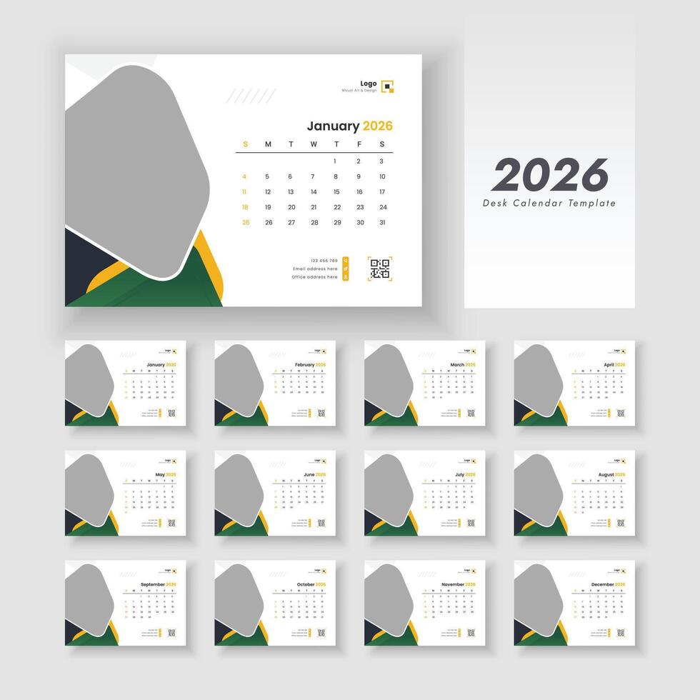 2026 desk calendar template design vector