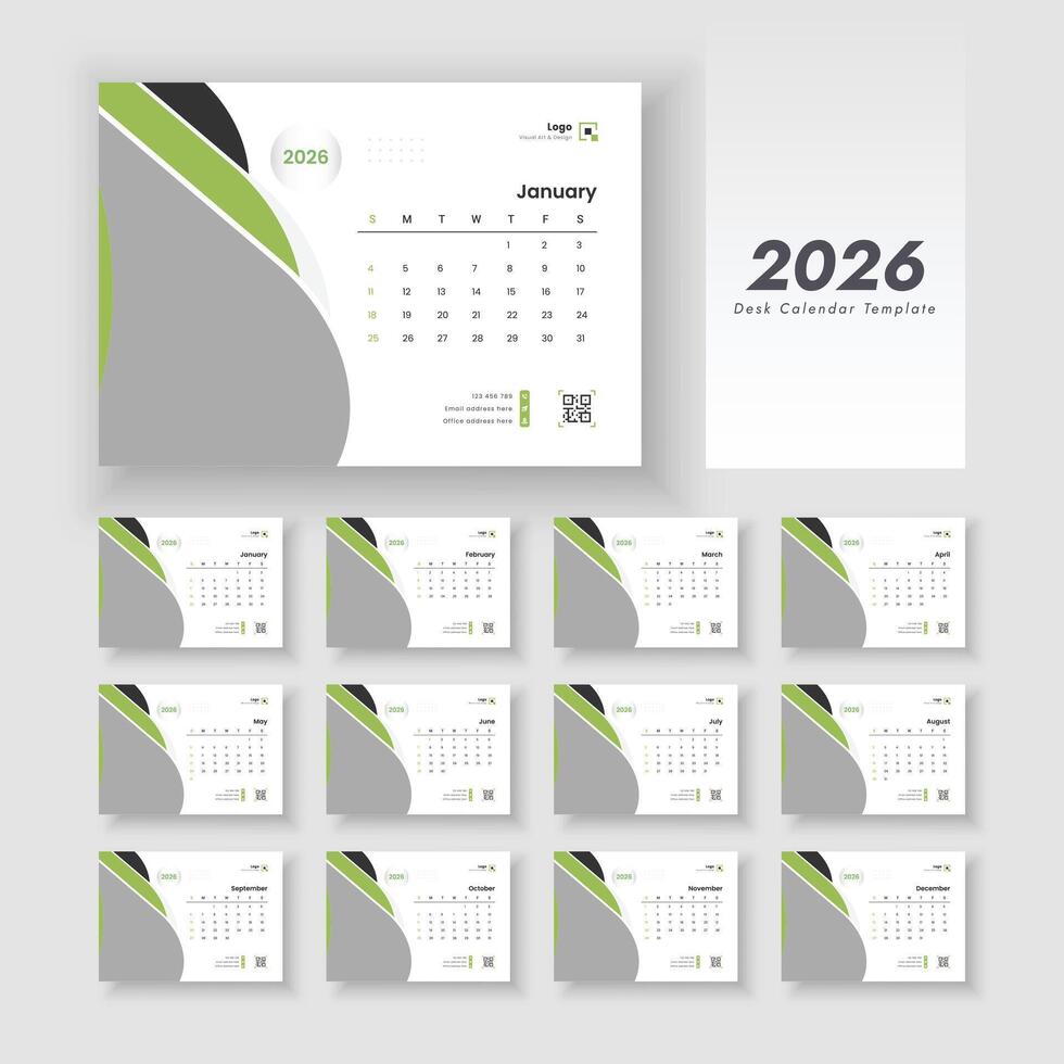 2026 desk calendar template design vector