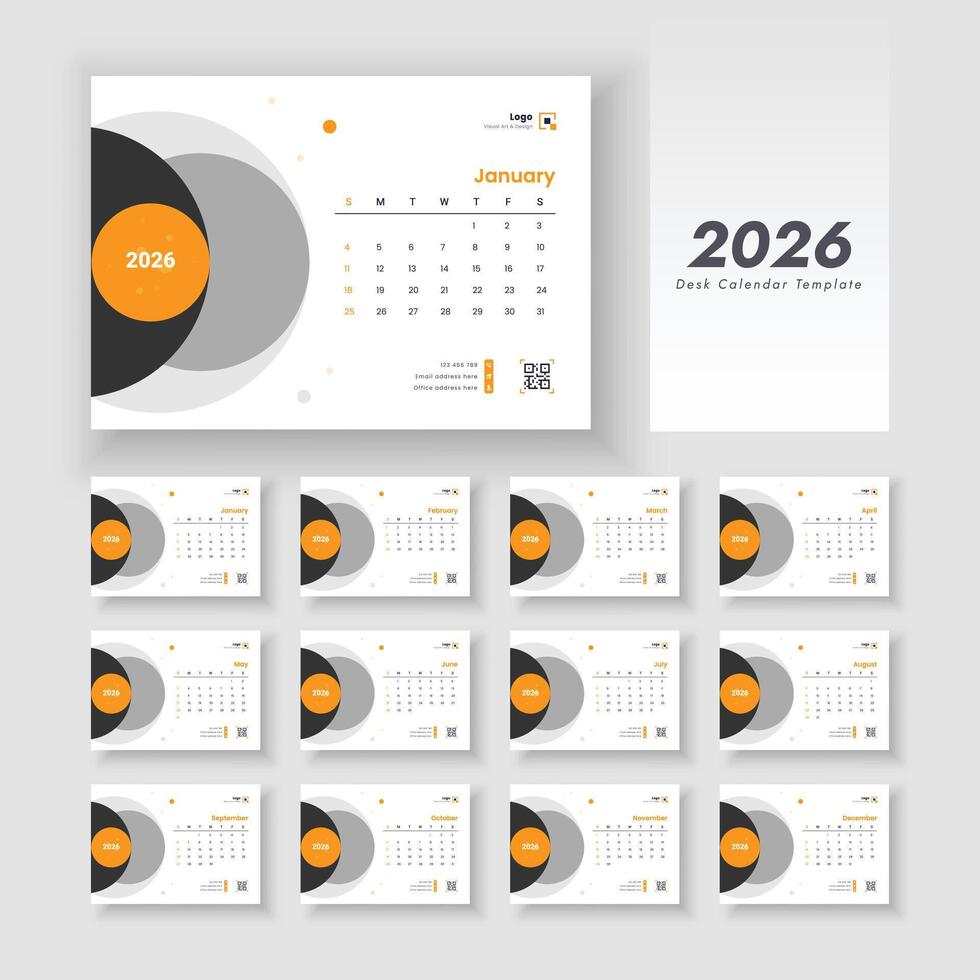 2026 desk calendar design template vector