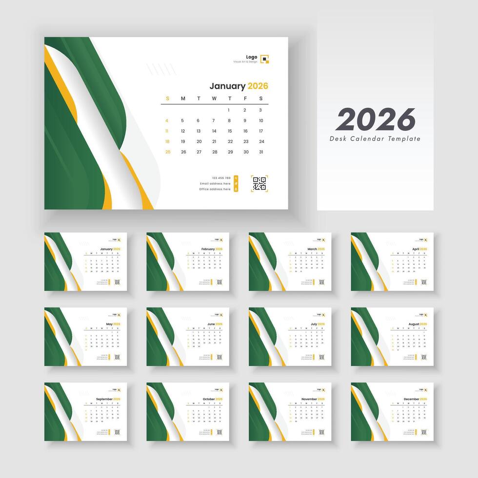 2026 desk calendar template vector