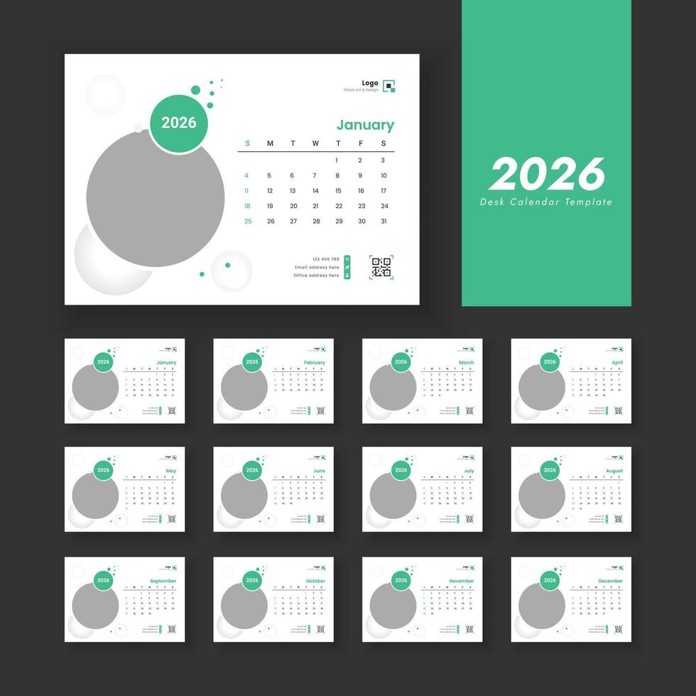 2026 desk calendar template design vector