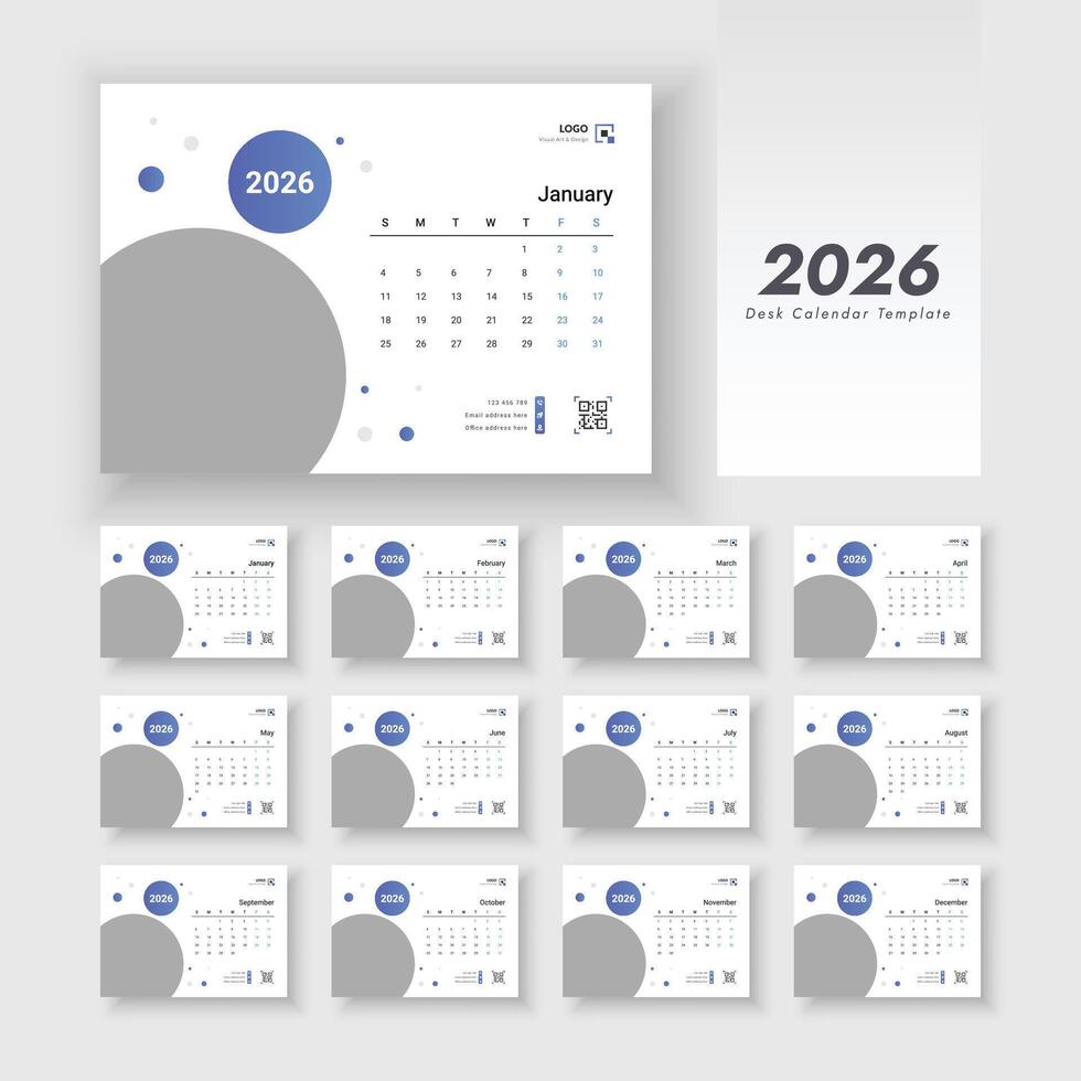 2026 desk calendar layout design vector