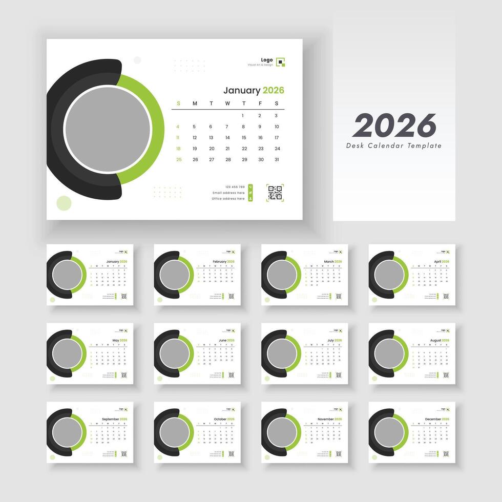 2026 desk calendar template design vector