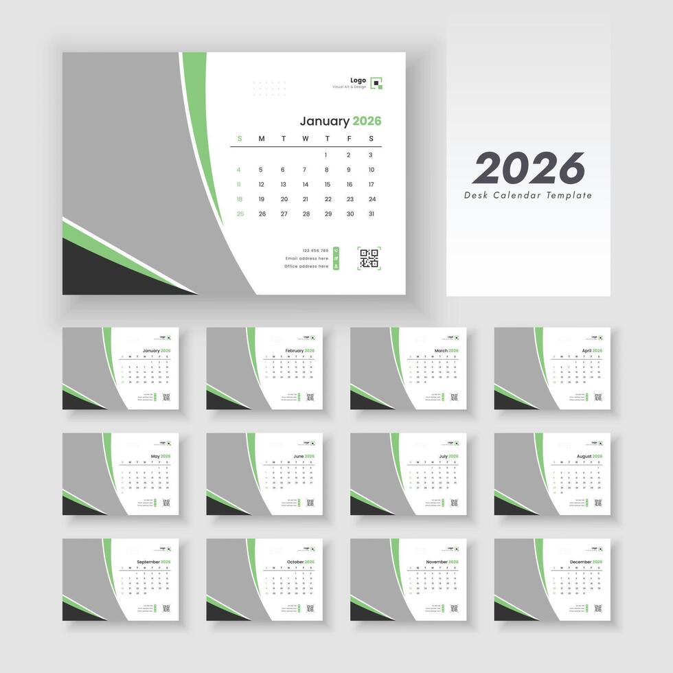 Creative desk calendar design 2026. Desk calendar with week start Sunday. layout of a desk calendar 2026. vector
