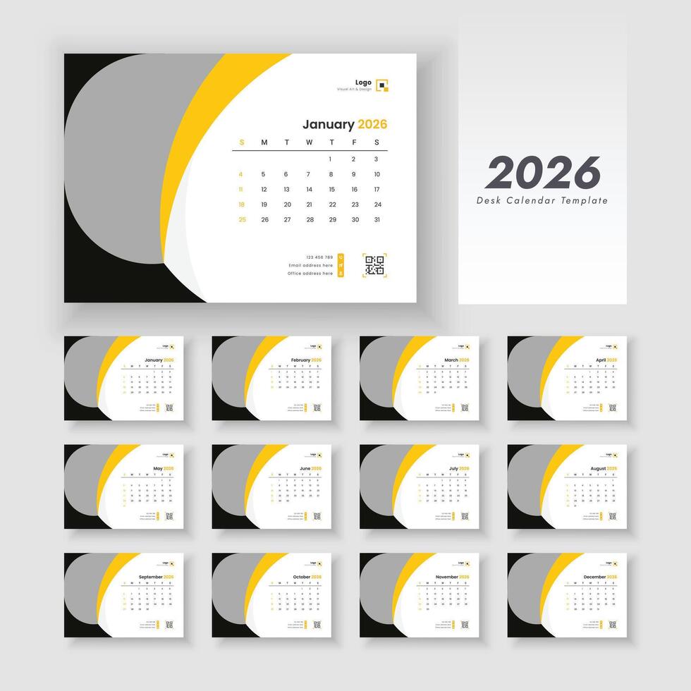 2026 desk calendar template design vector