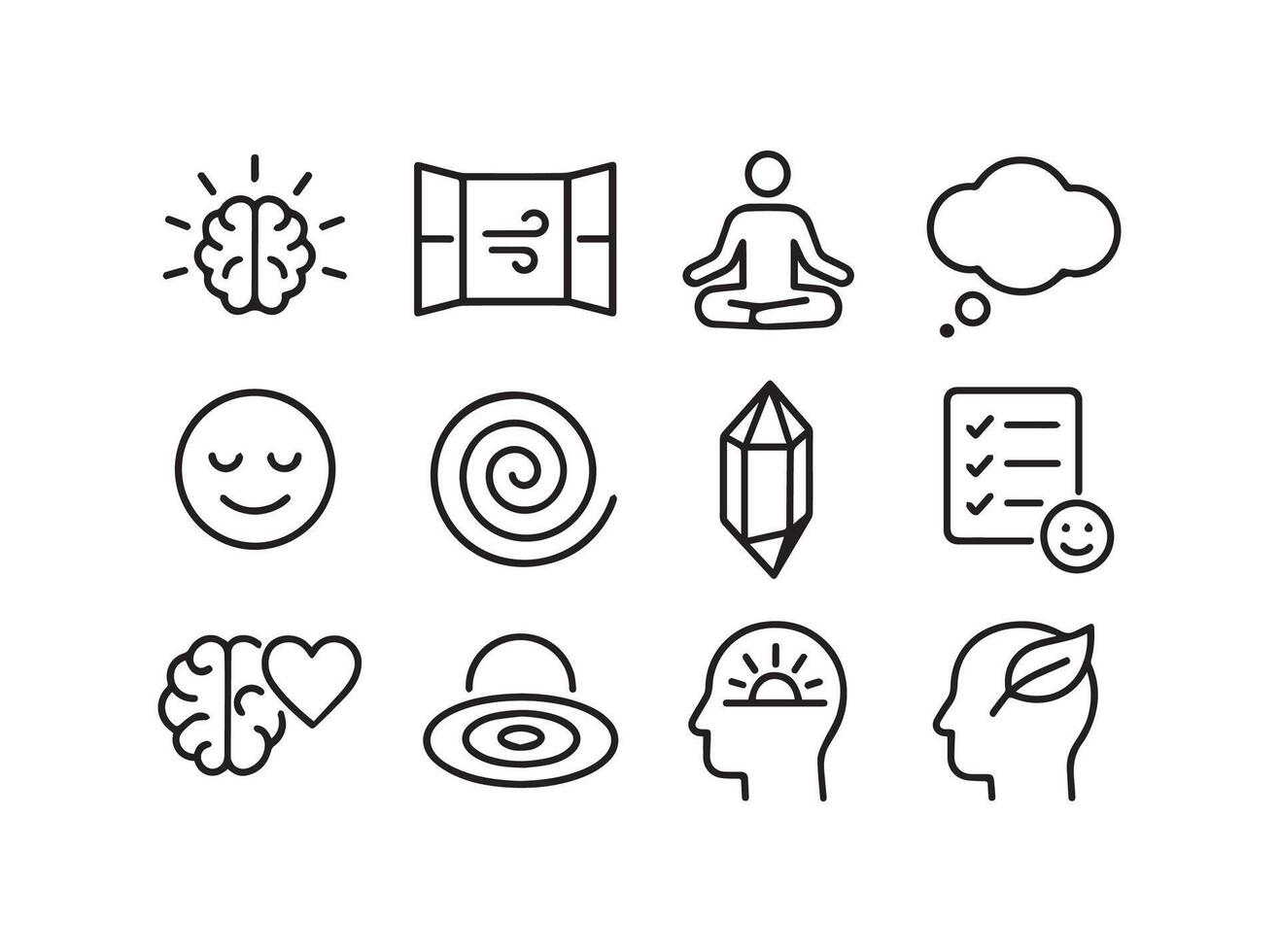 Mindfulness and Wellbeing Icons Exploring Mental and Emotional Harmony vector