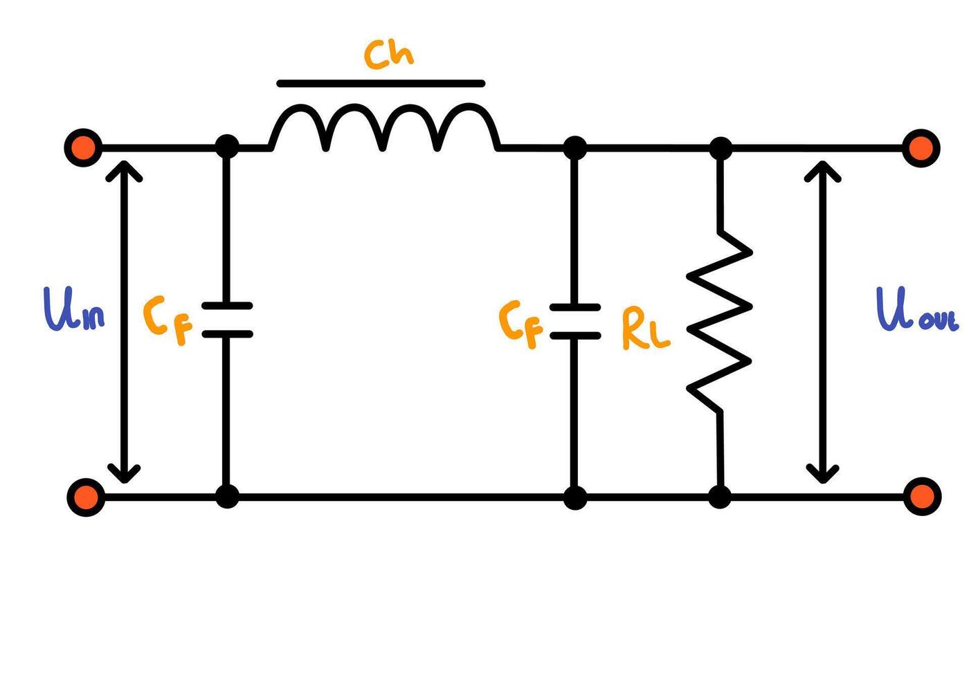 Electrical Filter Circuit Diagram L-C-L Low Pass Network with Load vector