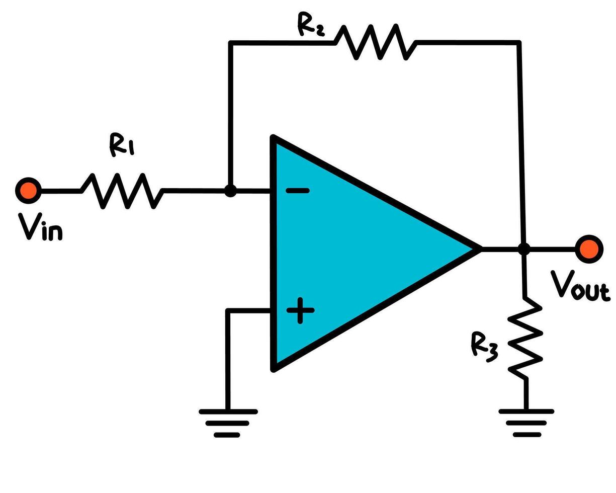 Op-Amp Inverting Amplifier Circuit Diagram with Load Resistor vector