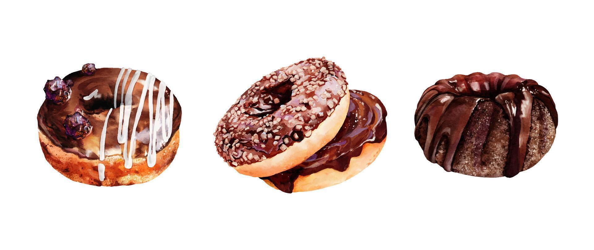 Gourmet chocolate donut selection vector