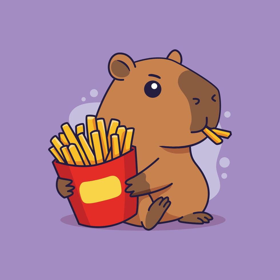 Capybara with french fries illustration vector