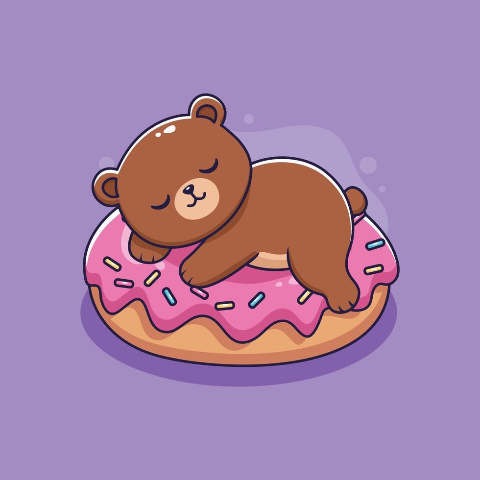 Sleeping bear on a pink doughnut vector