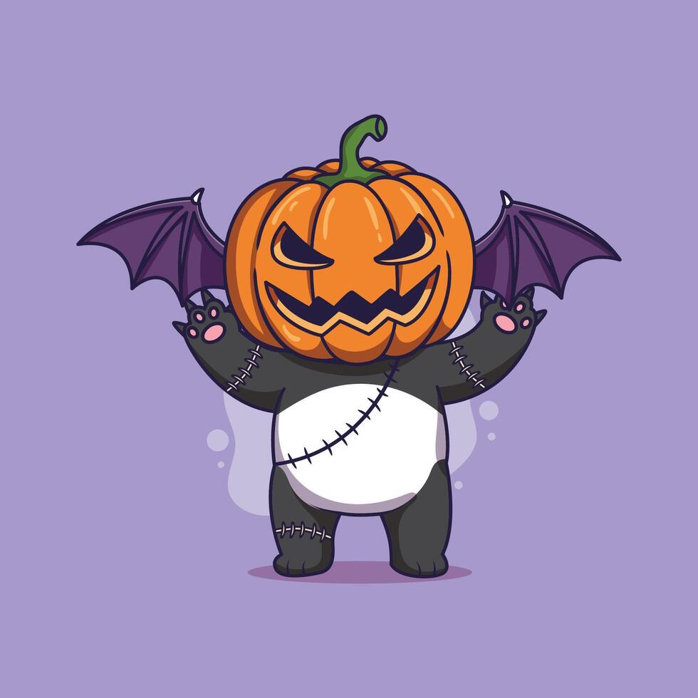 Halloween bear with pumpkin head vector
