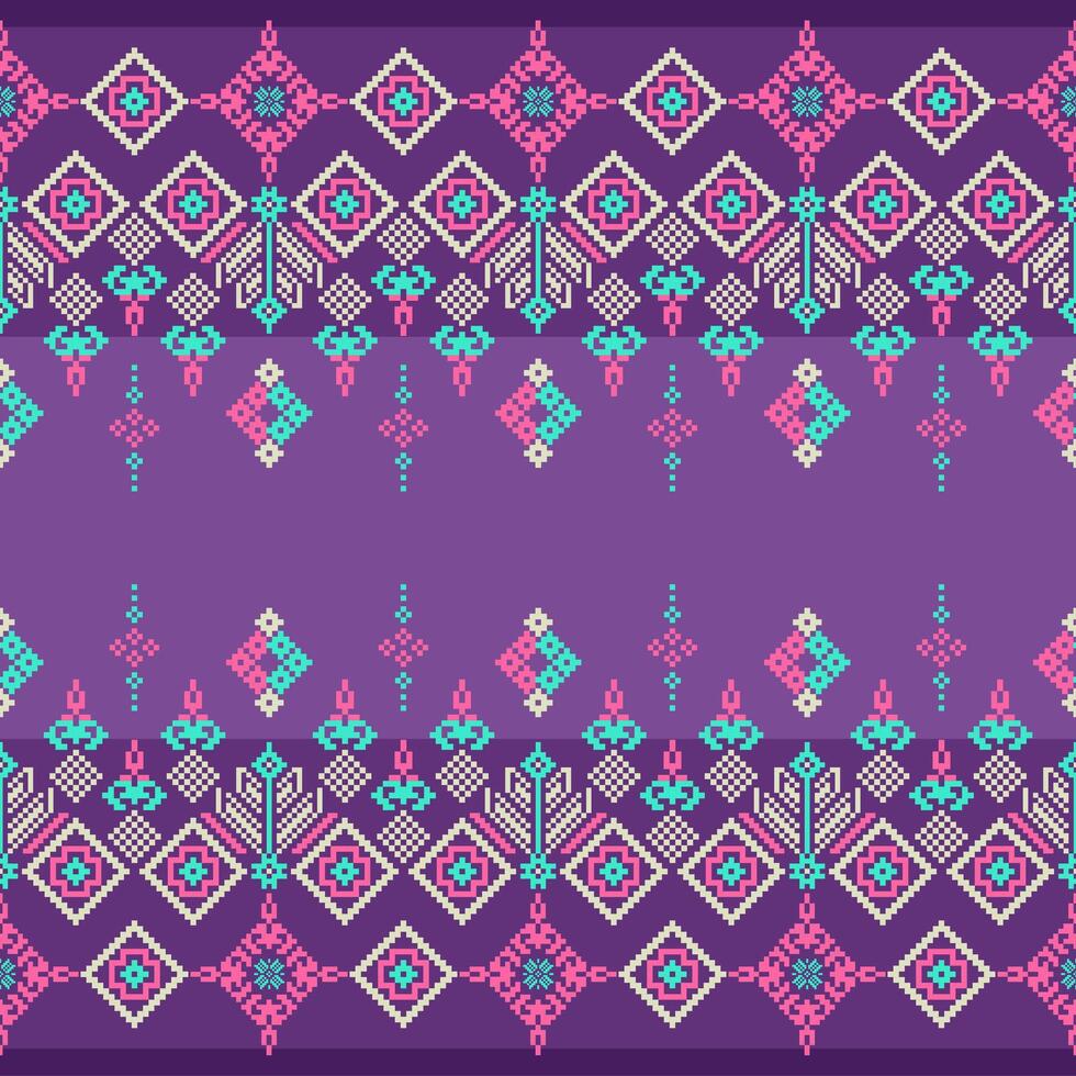 Ethnic geometric fabric pattern Cross Stitch. Ikat embroidery Ethnic oriental Pixel pattern colorful background. Abstract illustration. For texture, clothing, wrapping, decoration, carpet vector