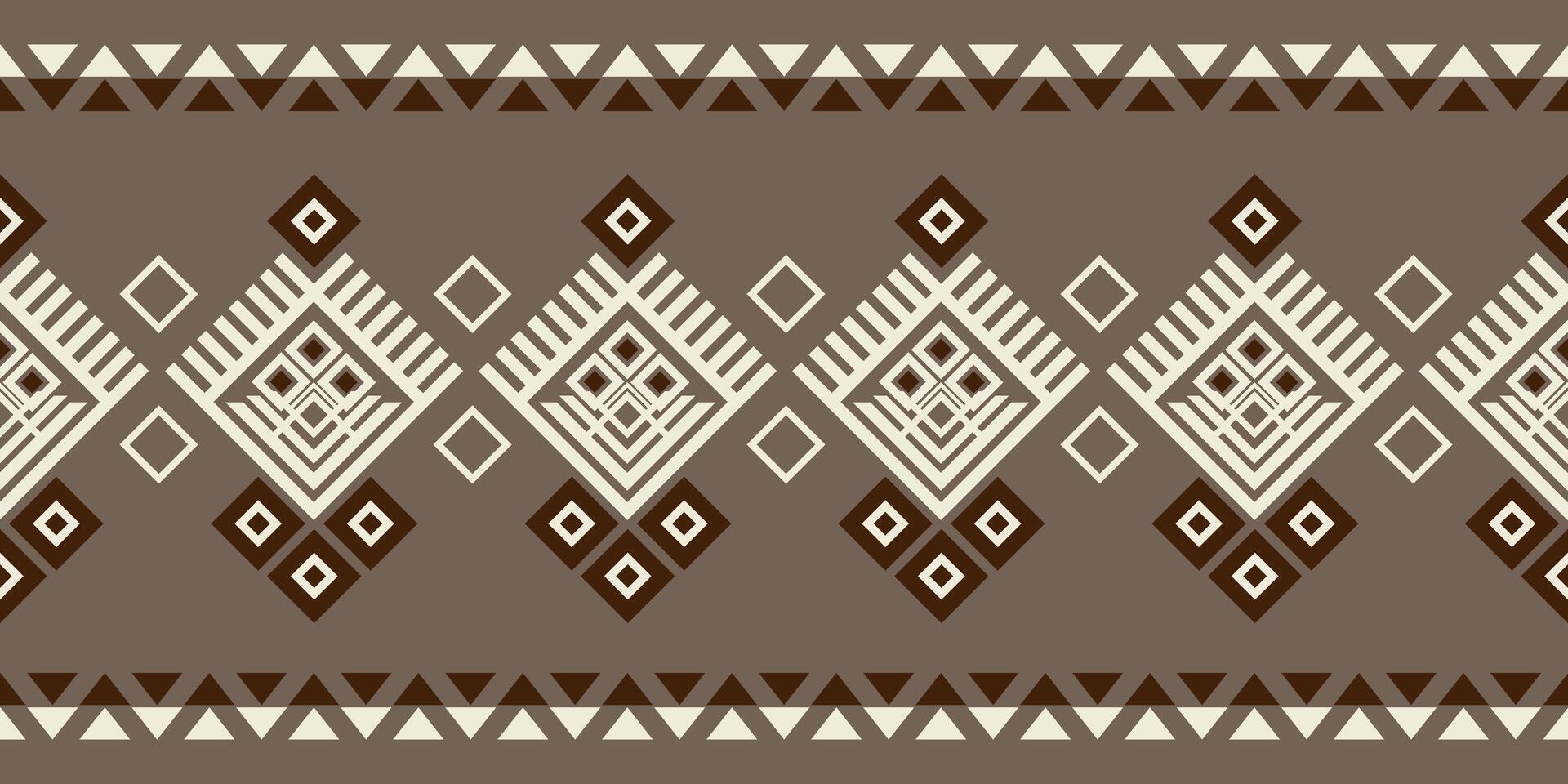 Ethnic geometric fabric pattern Cross Stitch. Ikat embroidery Ethnic oriental Pixel pattern brown cream background. Abstract illustration. For texture, clothing, wrapping, decoration, carpet vector