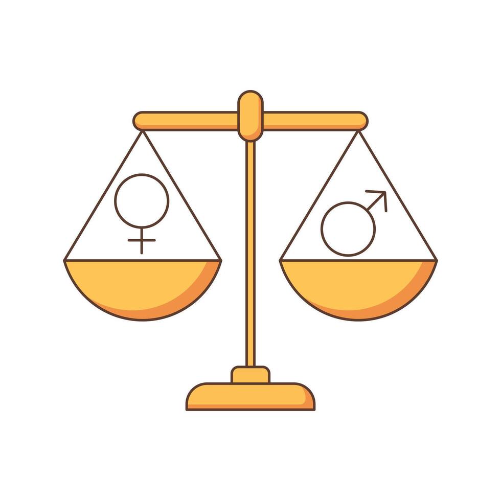 Scale weighing equally weighted male and female gender icons, suitable for women's equality day theme design. vector