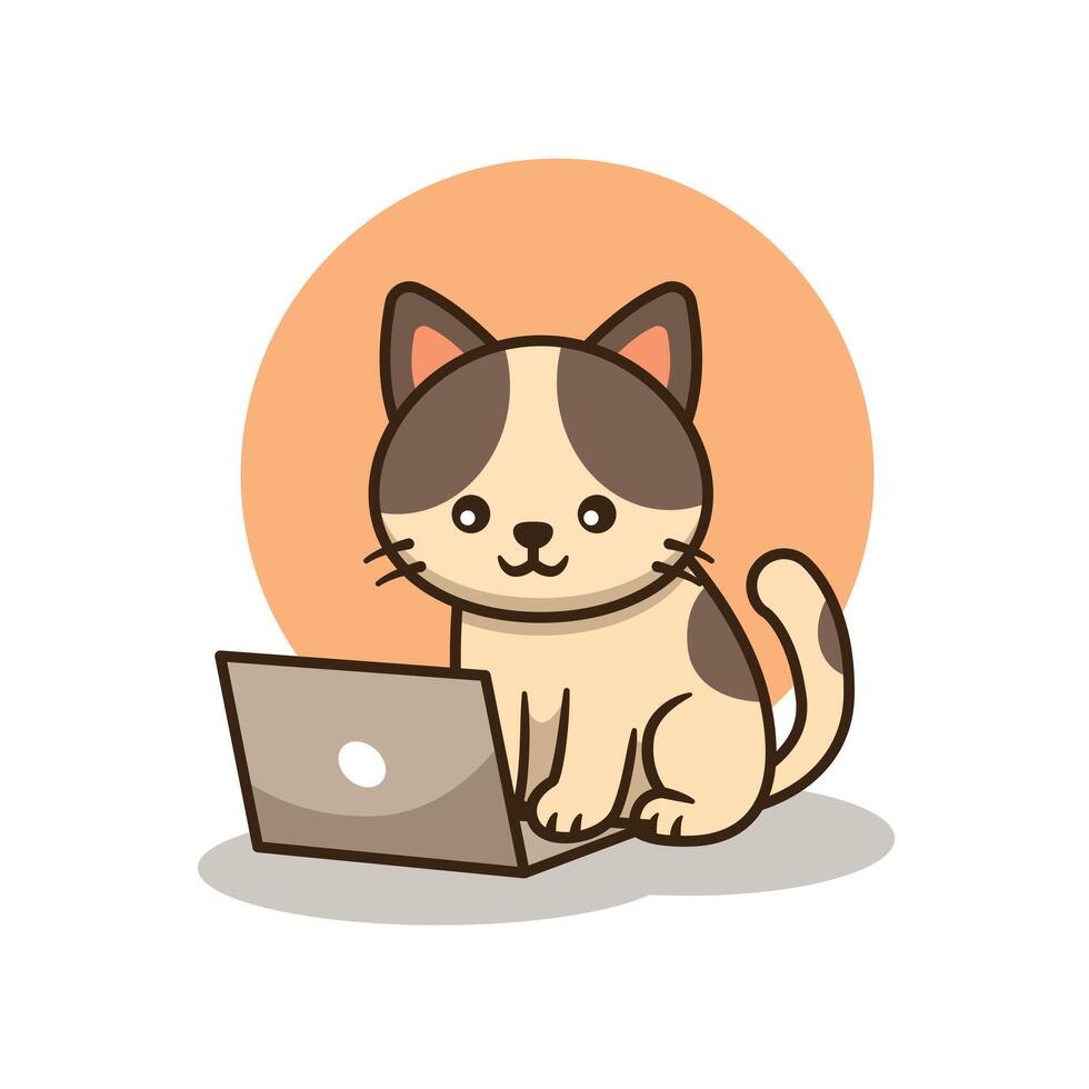 Cute cat with laptop vector