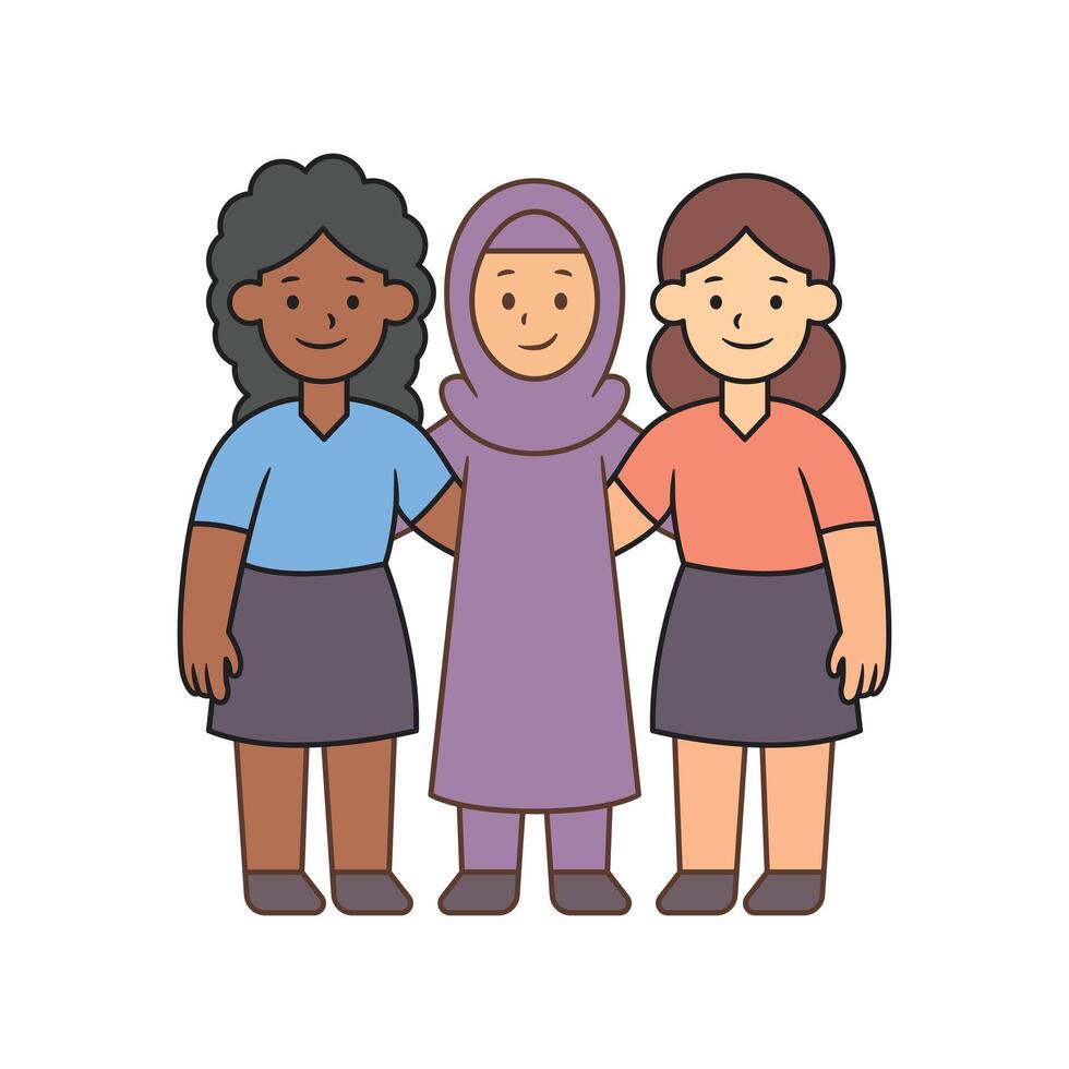Diverse women standing together in illustration vector