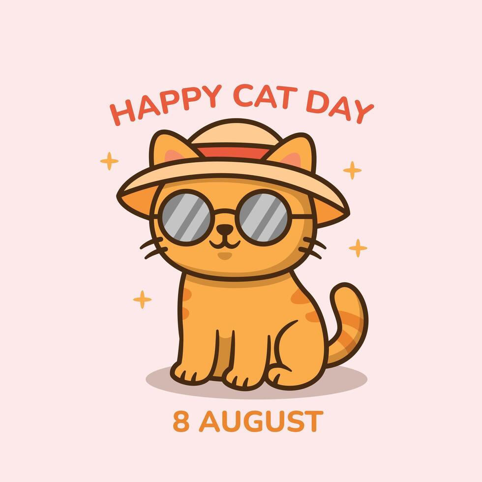 Cute cat celebrating Happy Cat Day vector
