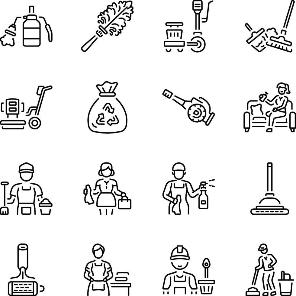 Pack of Cleaning Tools Linear Style icons vector