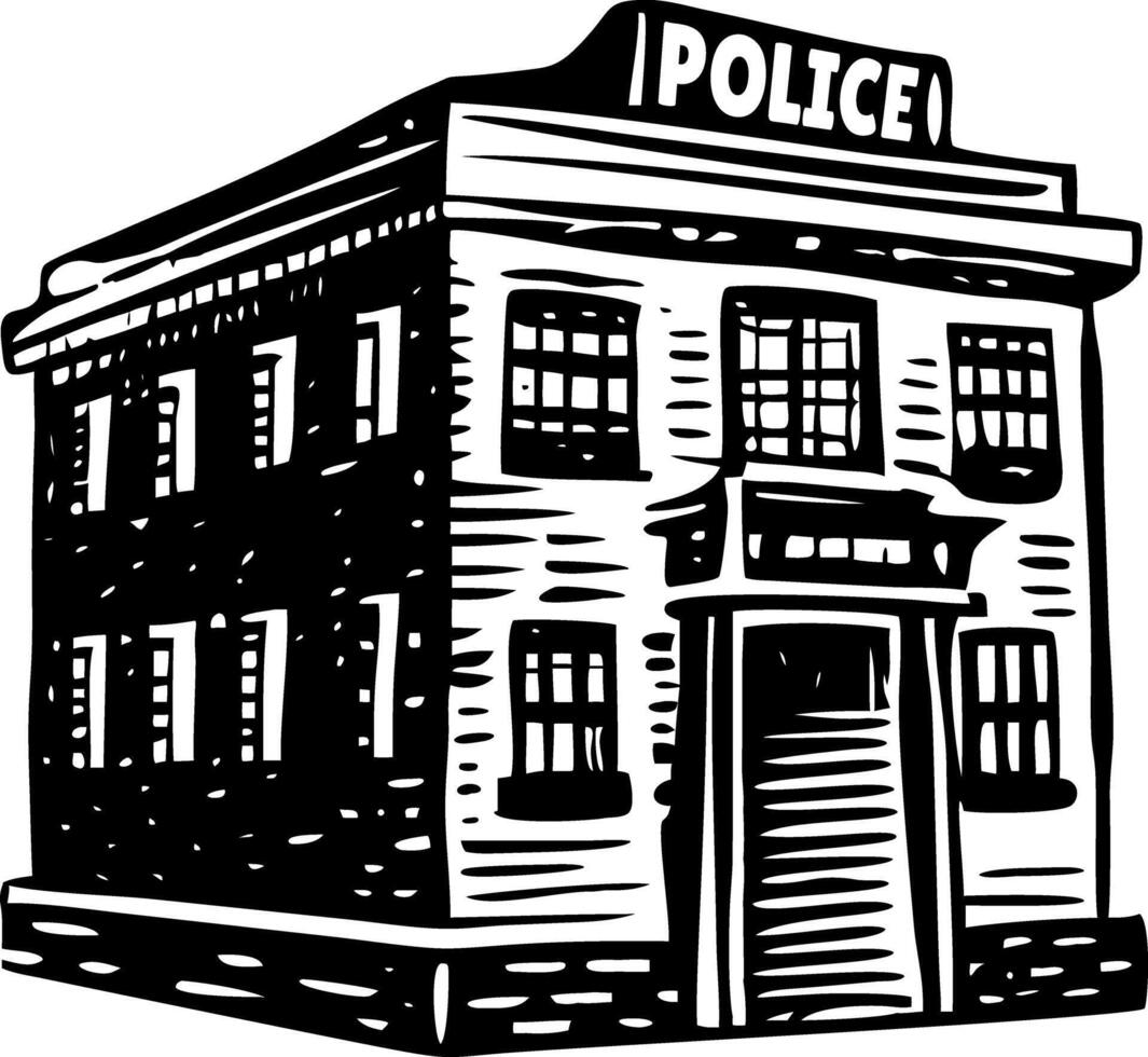 A vintage style illustration showing police station vector