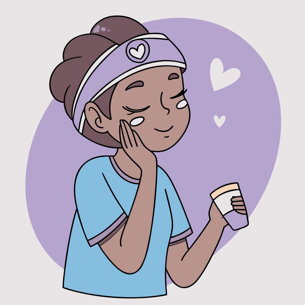 A cartoon girl with a headband and a cup of coffee vector