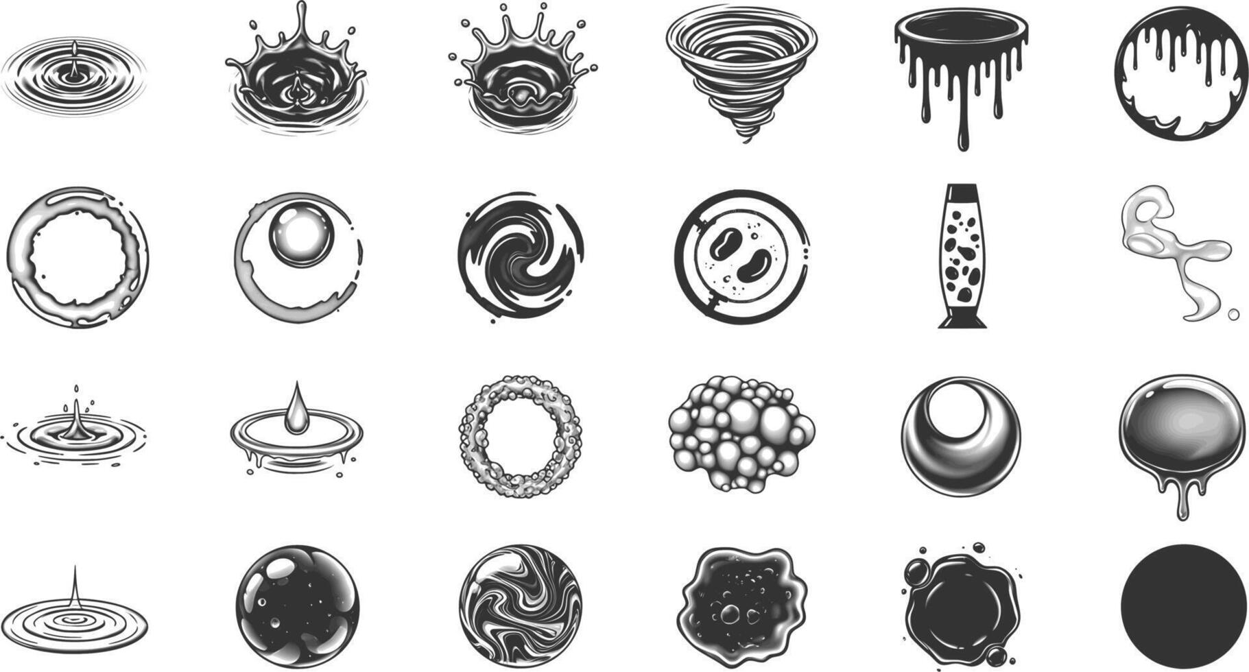 A set of black and white ink and paint symbols vector